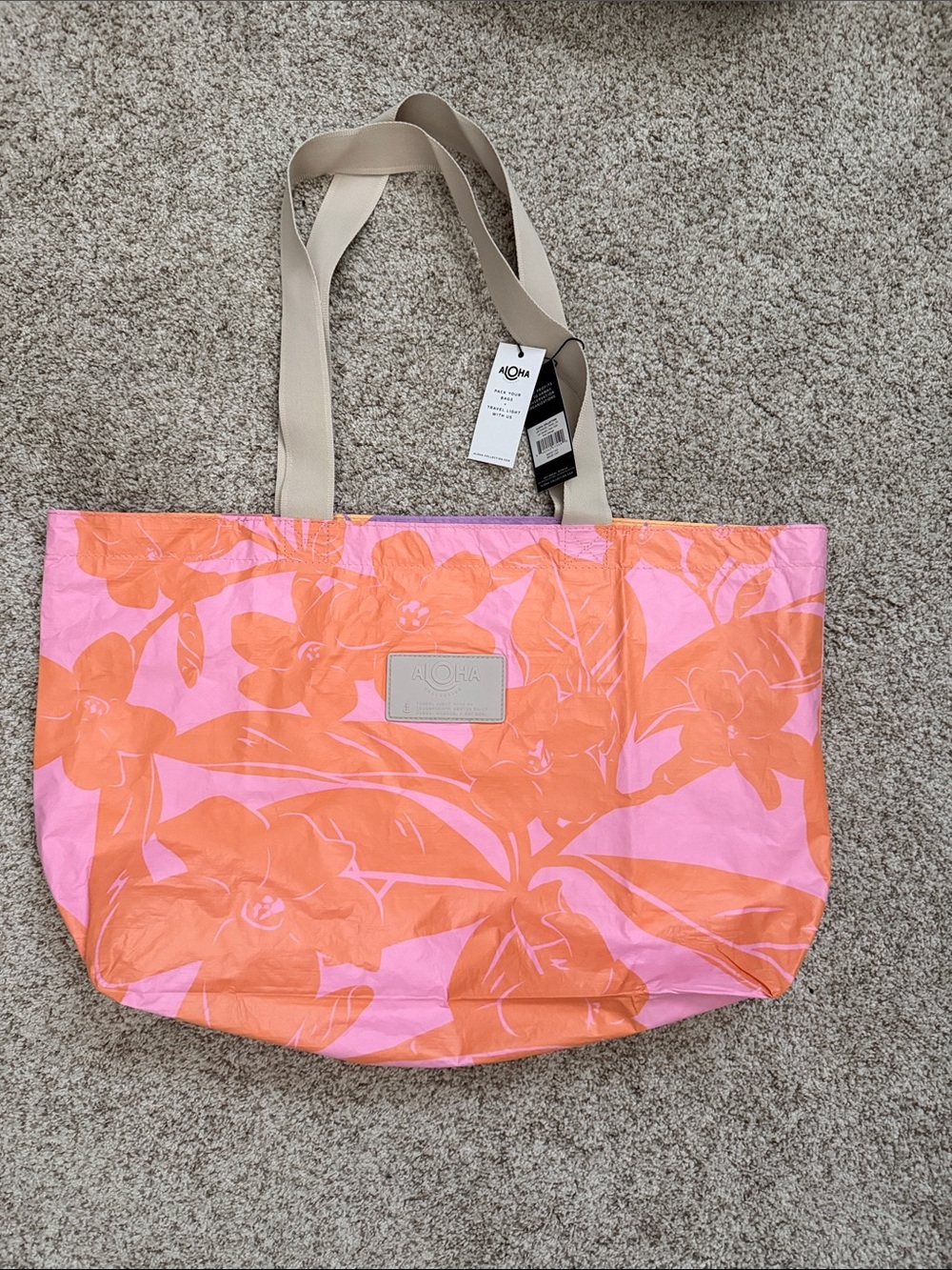 ALOHA Collection Pink and Orange Floral Beach Hilo Holo tote